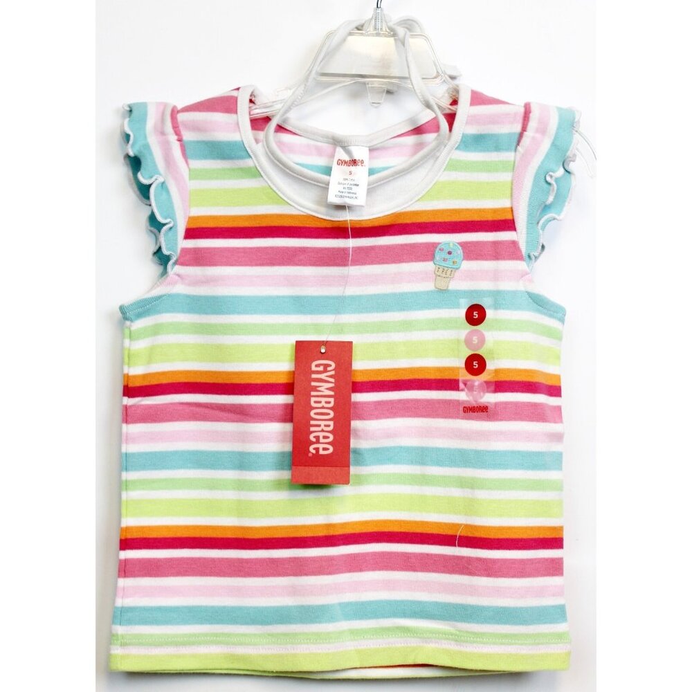 2010 Gymboree Popsicle Party Shirt sz 5 Pastel Stripes Mock Halter Ruffle Sleeve